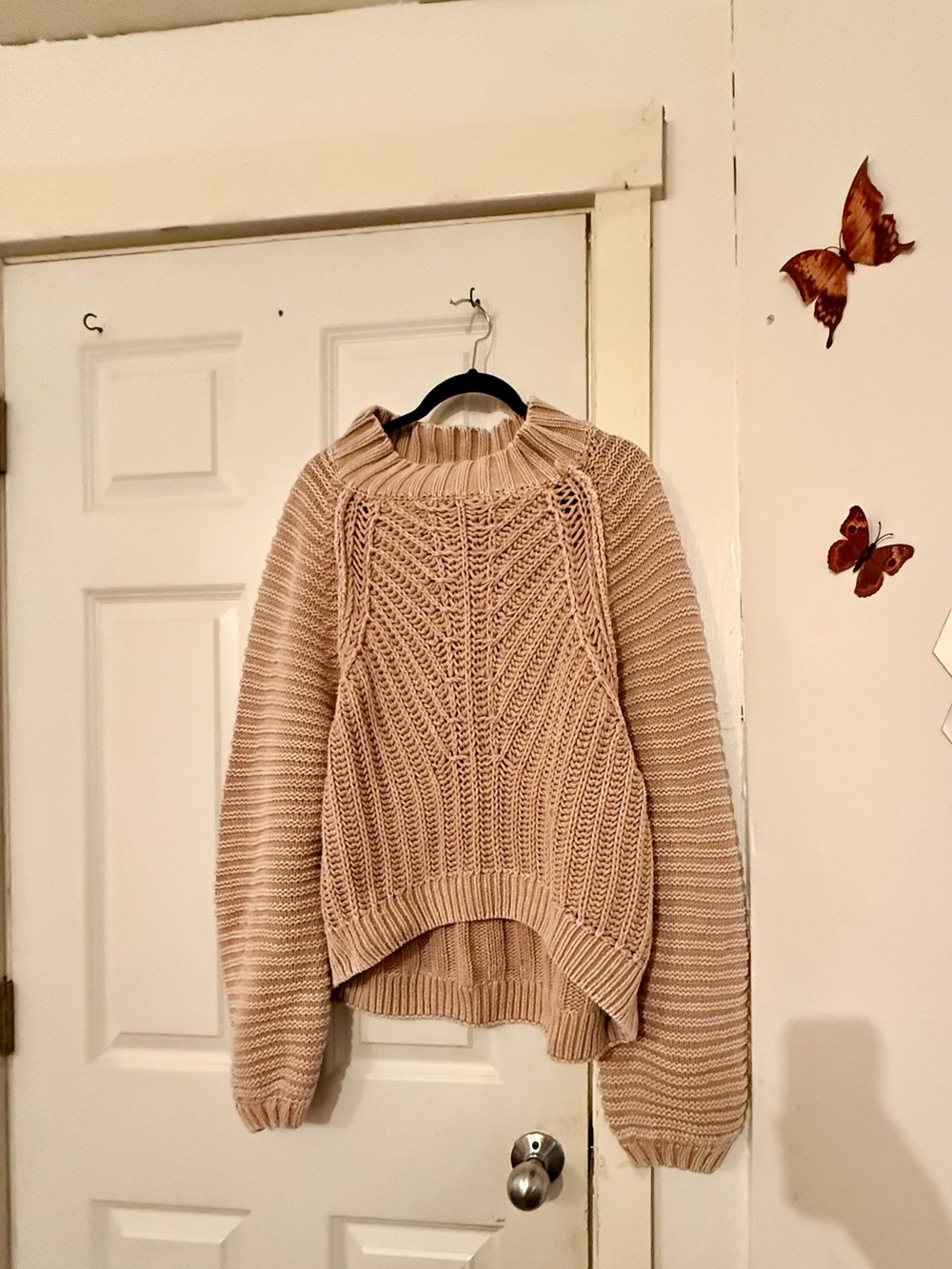 Free People Chunky Cable Knit High-Low Sweater - Cream